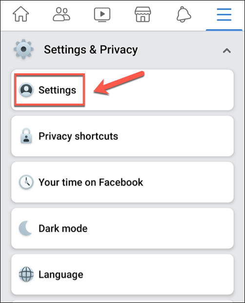 In the Facebook app menu, tap Settings & Privacy > Settings.