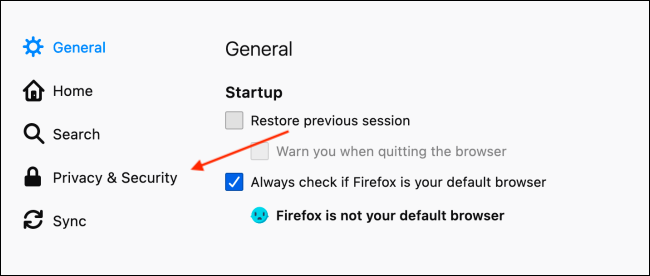 Go to Privacy and Security in Firefox Preferences