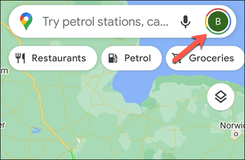 To open the Google Maps settings menu, tap the profile icon in the top right.
