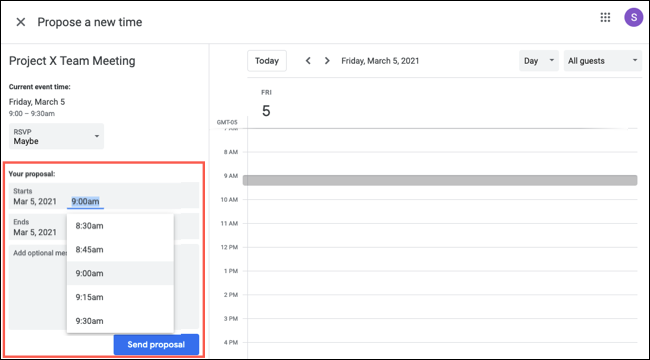 How to Propose a New Time for a Google Calendar Event