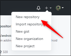 New repository option in Github menu