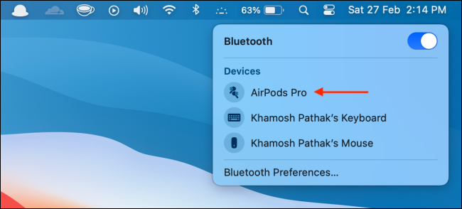 Select AirPods from Bluetooth Menu