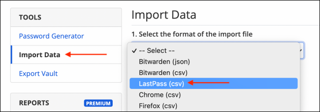 Select LastPass CSV From Import File
