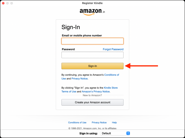 Sign in To Amazon Account in Kindle App