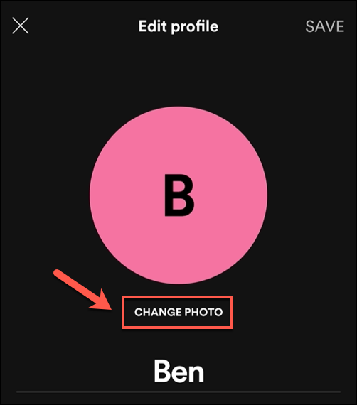 In the Spotify app's "Edit Profile" menu, tap the "Change Photo" option.