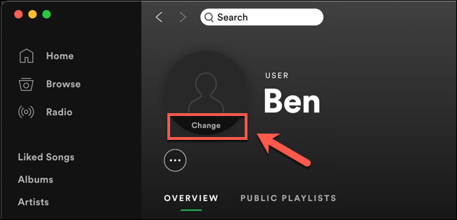 To change your Spotify profile picture, press the "Change" option on your Spotify profile page.