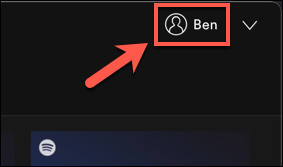 In the Spotify desktop app, press your account name or profile icon in the top right corner.