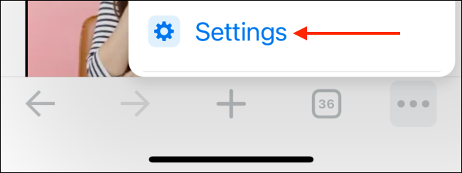 Tap Settings from Chrome Menu in iPhone