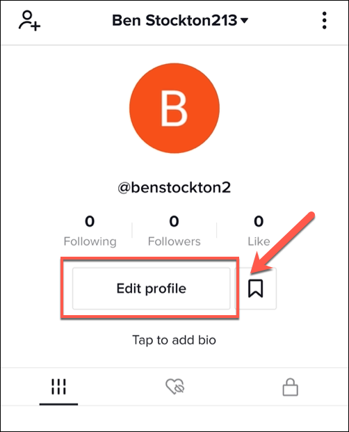 In your TikTok profile menu, tap the "Edit Profile" option.