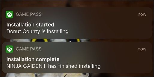 xbox game pass app notifications for games installing