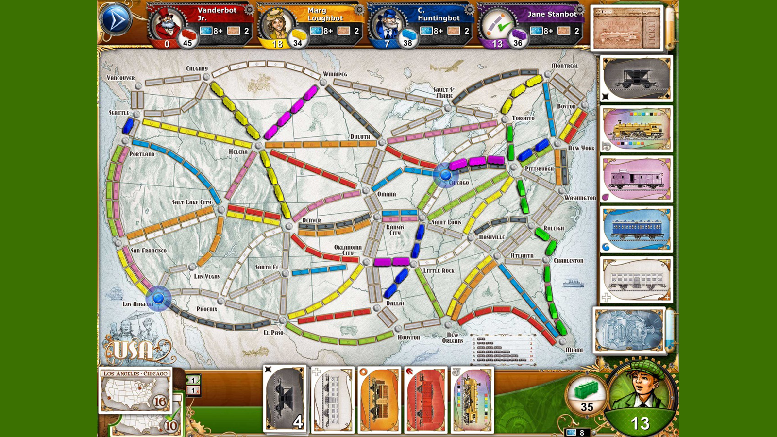 Ticket to Ride game with competing railways on the map