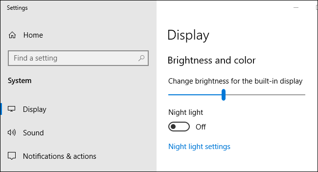 The display brightness slider in Windows 10's Settings app.