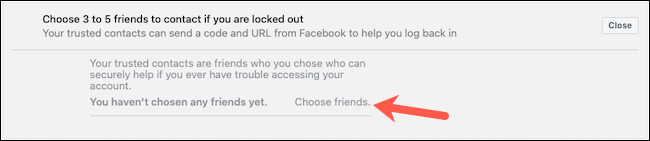 Choose trusted contacts on Facebook