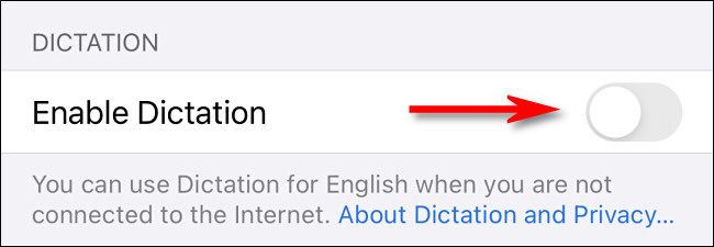 Flip the switch beside "Enable Dictation" to off.