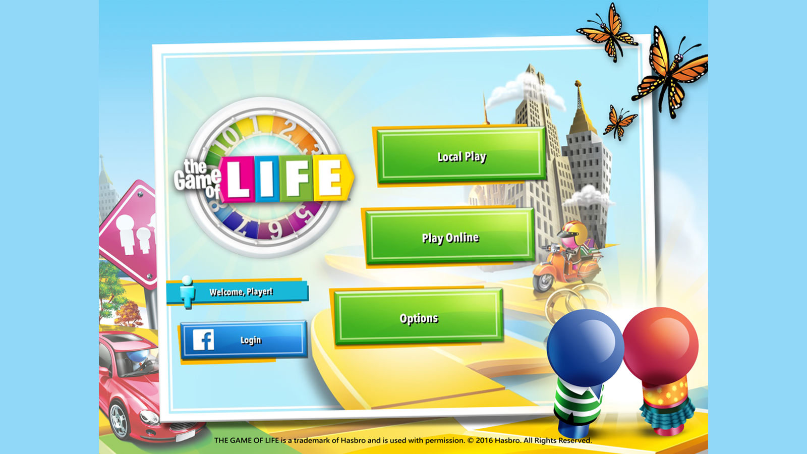 The Game of Life main screen with game options