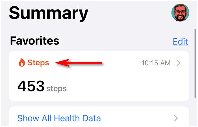 In the Health app, tap 
