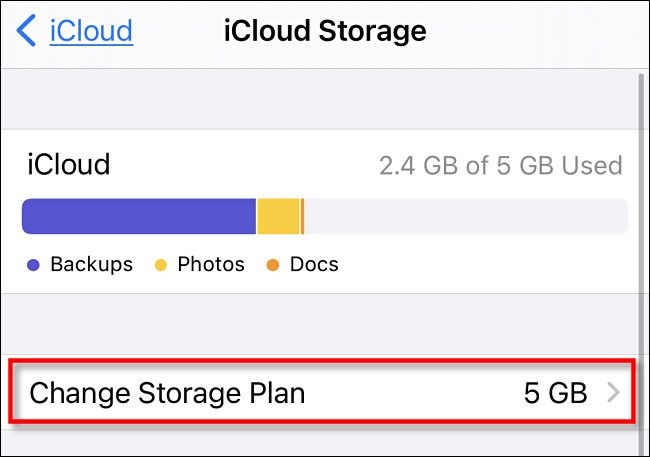 In iCloud Storage, tap 