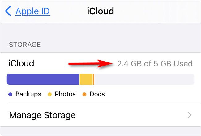 In iCloud, you'll see a bar graph of how much space is in use.