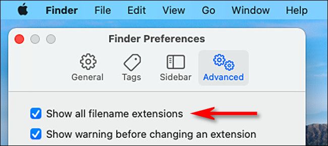 In Advanced Finder Preferences, place a check mark beside "Show all filename extensions."