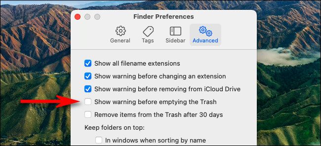 In the "Advanced" section of "Finder Preferences," uncheck "Show warning when empyting the Trash."