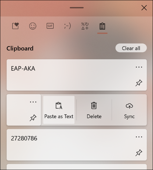The &quot;Paste as Text&quot; button in clipboard history.