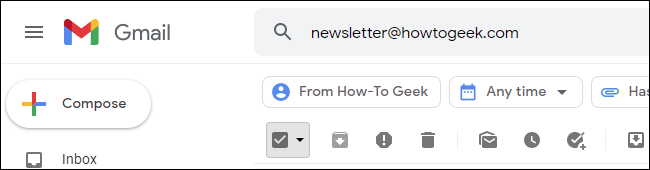 Searching for How-To Geek newsletters in Gmail.