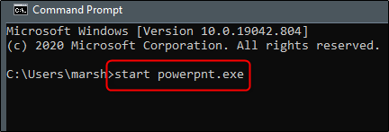 start powerpoint command