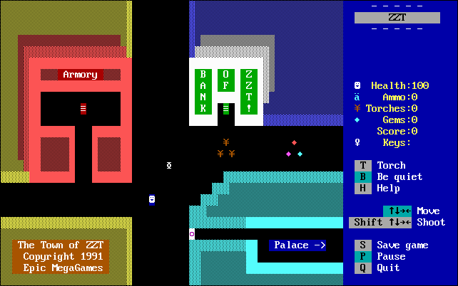 A screenshot from Town of ZZT