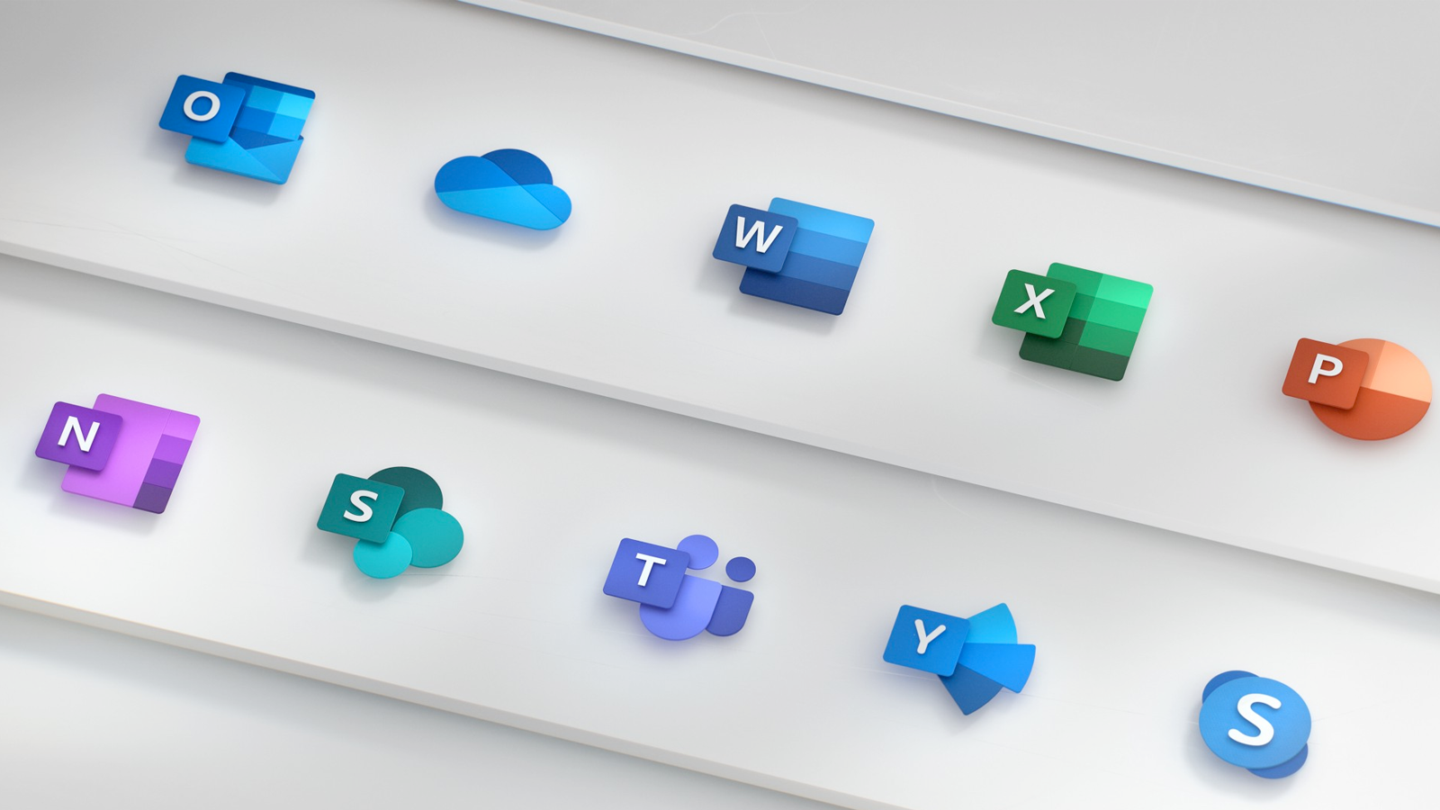 The logos for Outlook, Word, Excel, Powerpoint, and other Microsoft software.