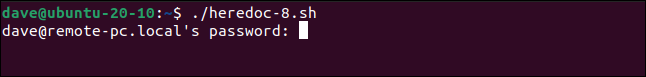 ./heredoc-8.sh and a password prompt in a terminal window