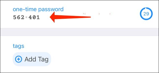 Tap the one-time password to copy it