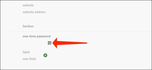 Click the QR code icon to add one-time passwords to 1Password