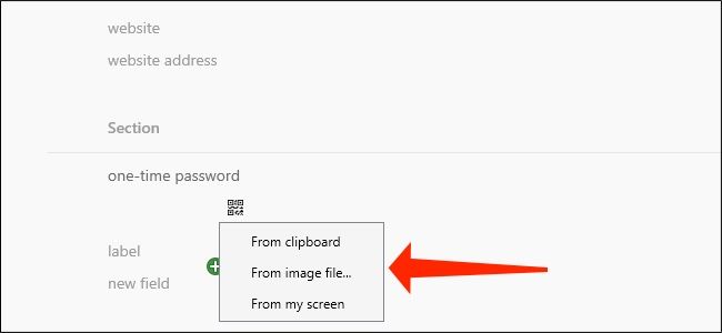 1Password for Windows lets you choose where to get the QR code from, if you're setting up two-factor authentication