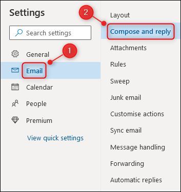 The &quot;Email&quot; menu and the &quot;Compose and reply&quot; option.