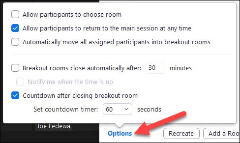 breakout rooms options