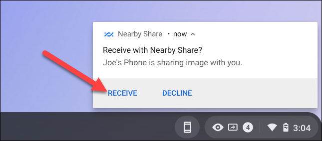 receive nearby share on chromebook