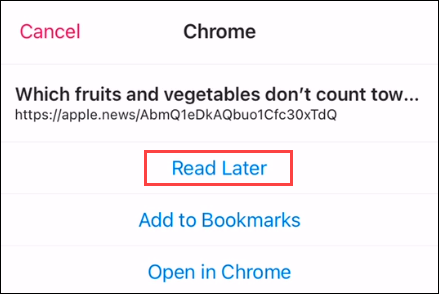 select Read Later from menu