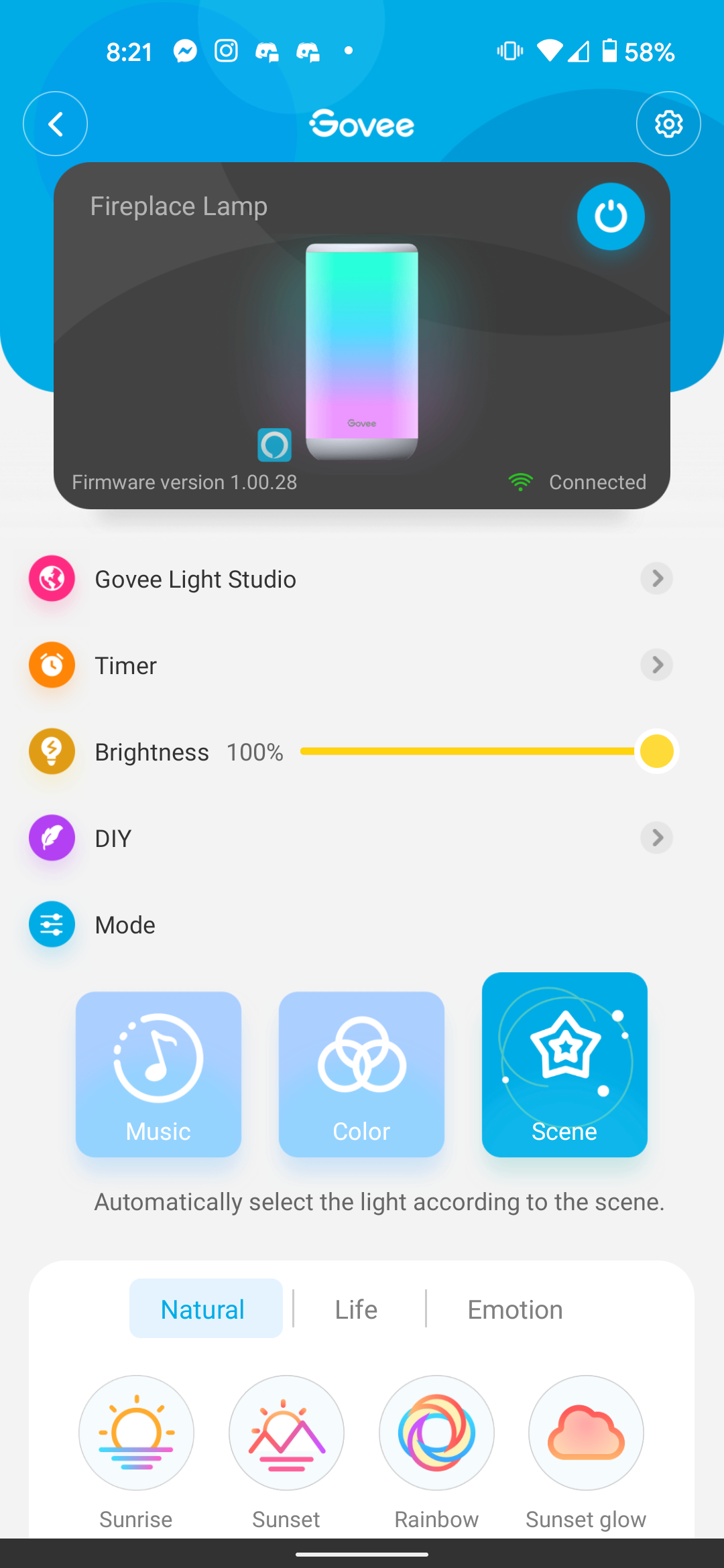 A screenshot of the Govee app with the Aura Lamp active