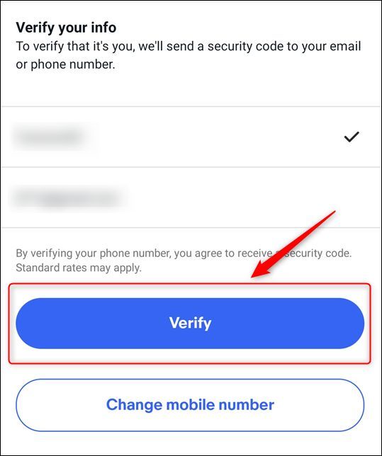 The choice of phone number and email address, and the &quot;Verify&quot; button