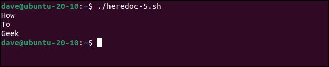 Output from ./heredoc-5.sh in a terminal window