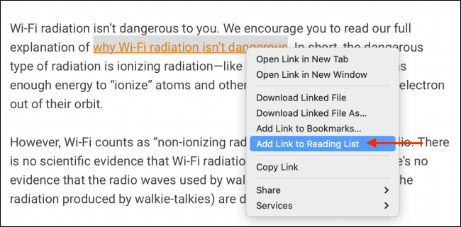 Add Link to Reading List from Right-Click Menu