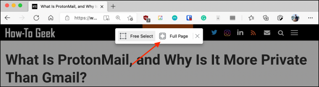 Click Full Page from Web Capture in Microsoft Edge