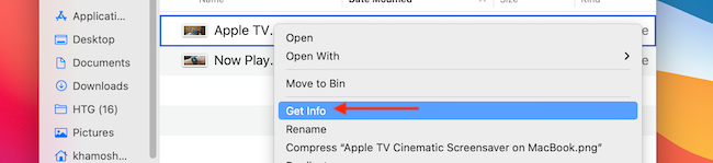 Click Get Info from Right-Click Menu