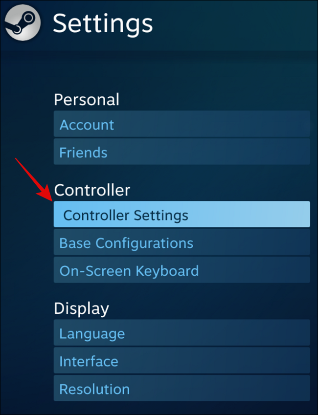Select Controller Settings under Controller