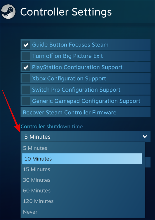 Controller Shutdown Time in Controller Settings