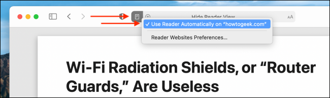 Disable Automatic Reader Mode for Website in Safari for Mac
