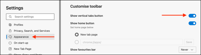 Disable Vertical Tabs in Microsoft Edge