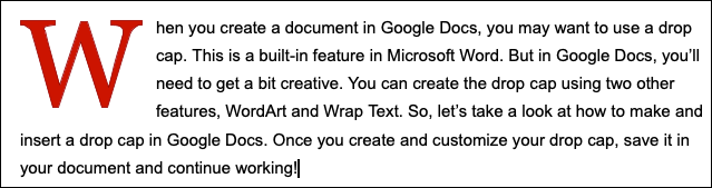 Edited drop cap in Google Docs