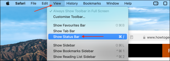 Enable Status Bar in Safari for Mac
