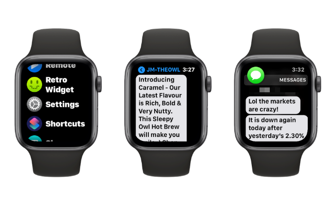 Examples of Increased Text Size on Apple Watch